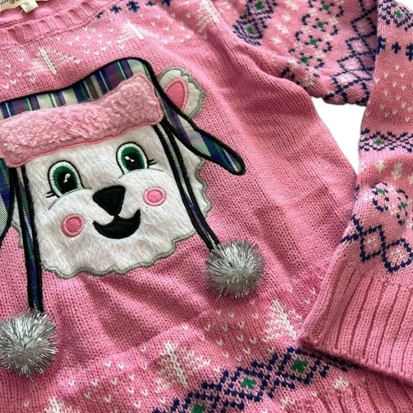 Margaux & Lexi Pink Winter Puppy Christmas Sweater 6x - Picture 2 of 3